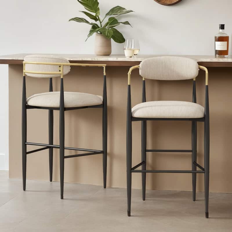Barstools Set of 2, Counter Height Upholstered Bar Stools with Backs and Iron Legs for Kitchen Island,