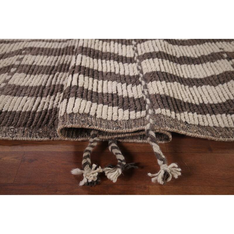 Striped Moroccan Oriental Area Rug Hand-Knotted Wool Carpet - 7'11"x 10'8"