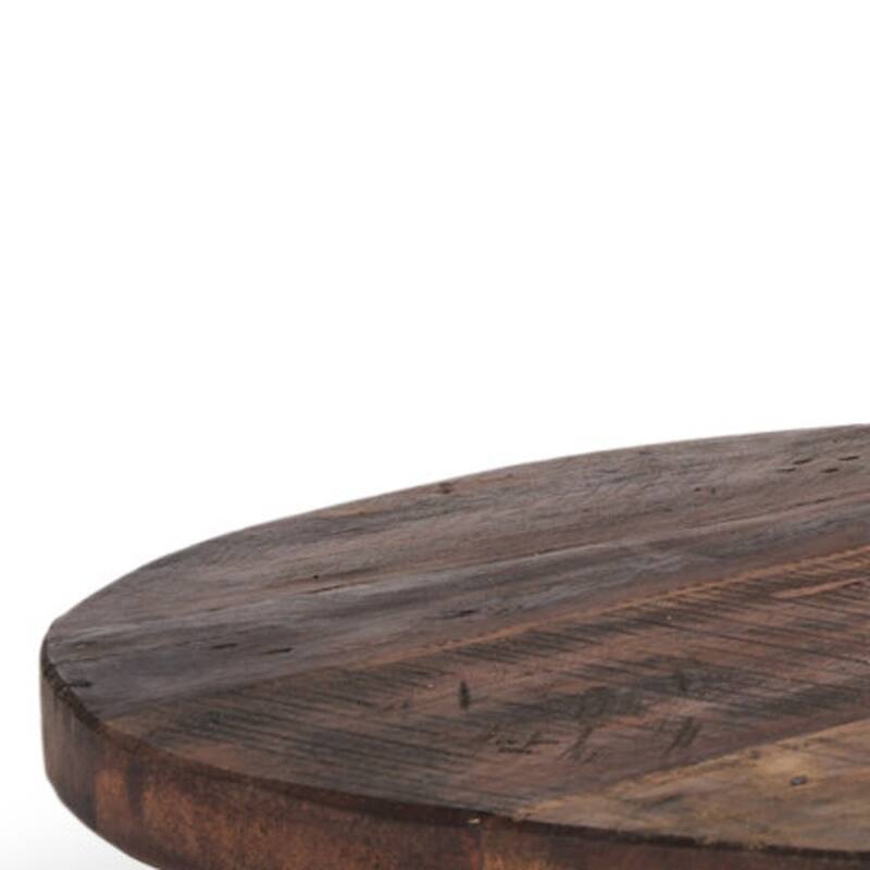 HomeRoots Set of Two Brown Reclaimed Wood Handmade Round Riser Trays - 11.75 in. x 2.25 in. x 11.75 in.