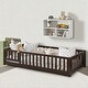 preview thumbnail 15 of 33, Twin Size Floor Bed with Fence and Door, Rubber Wood Frame with Safety Guardrails Espresso - Twin