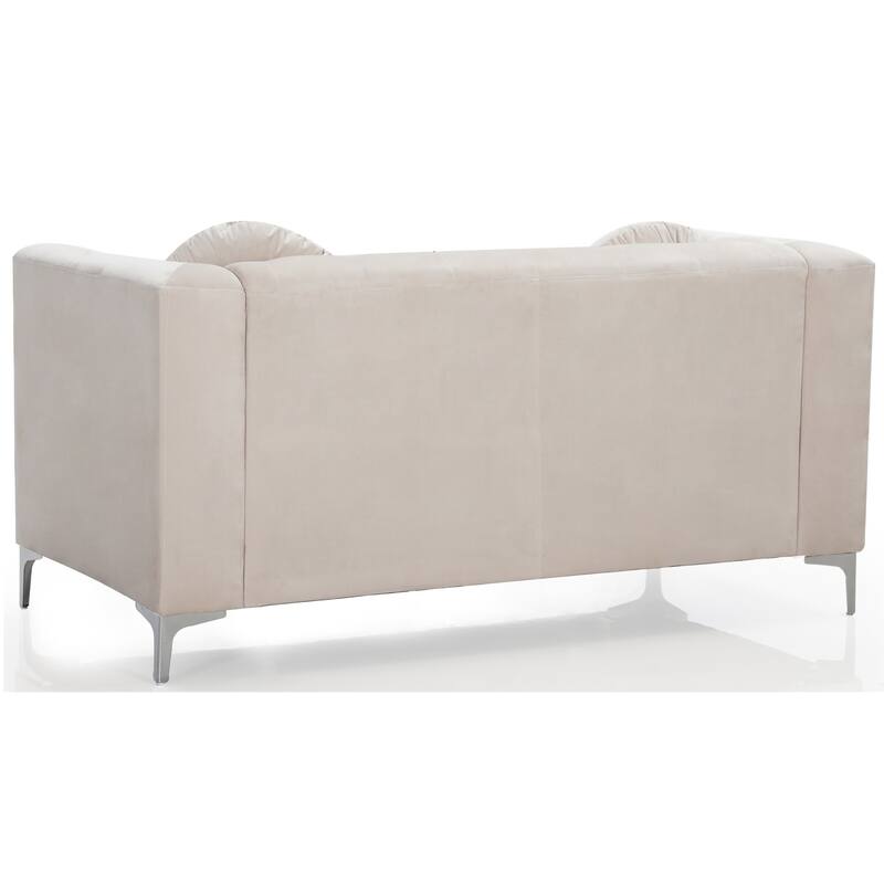 Tufted Velvet 2-Seater Sofa with Throw Pillows - 62" - Beige