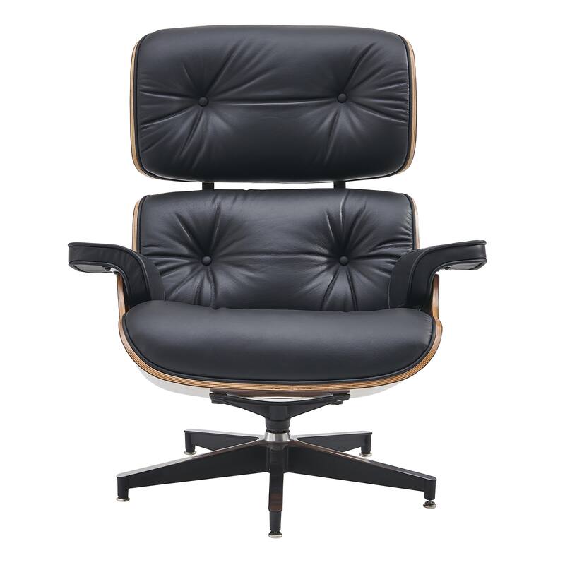 Mid-century Modern PU High-back Swivel Lounge Chair with Ottoman for Living Room and Bedroom - Standard - Rosewood/Black