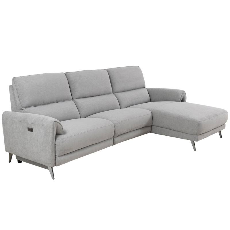 Furniture of America Pirel Modern Chenille L-Shaped Sectional Recliner with Chaise and USB Ports