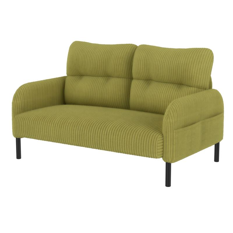 Small Corduroy Upholstered Loveseat Sofa, Lounge Sofa Chair with Double Side Pockets, High-Density Sponge 2 Seater Sofa