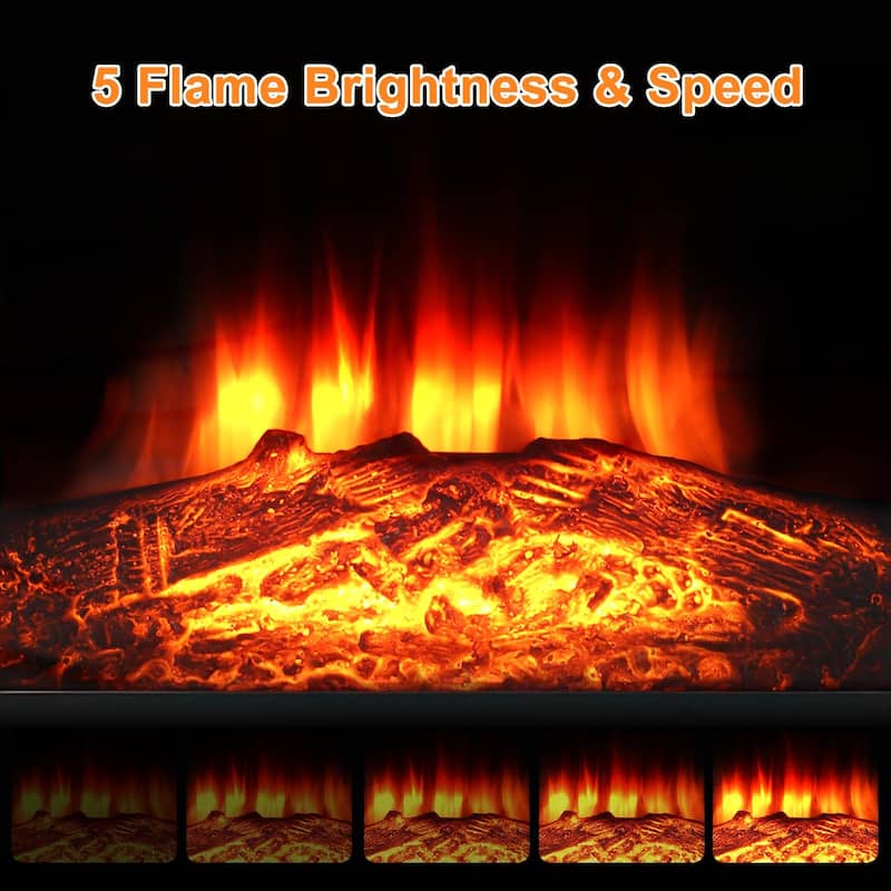 BOSSIN 28" Electric Fireplace with Mantel, 18 inch Electric Fireplace Insert,Freestanding Mantel Fireplace with Storage Shelf