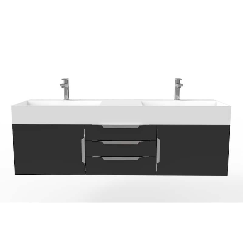 Amazon 60" Wall Mounted Bathroom Vanity Set w/ White Top