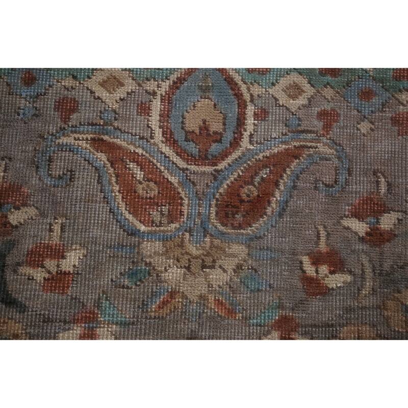 Gray Geometric Tabriz Persian Antique Area Rug Handmade Wool Carpet - 10'1" x 12'7"