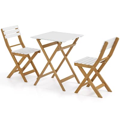 3 Piece Folding Patio Bistro Set with Foldable Design Acacia Wood Porch Chairs and Square Table - 23" × 23" × 29.5"