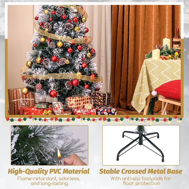 Gymax 5/6/7 FT Flocked Christmas Tree Artificial Xmas Tree