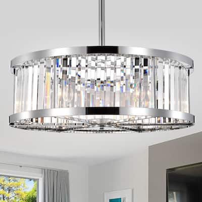 Dario Chrome Ceiling Fan 30-Inch 6-Light Metal & Crystal Drum Shade (Includes Remote)