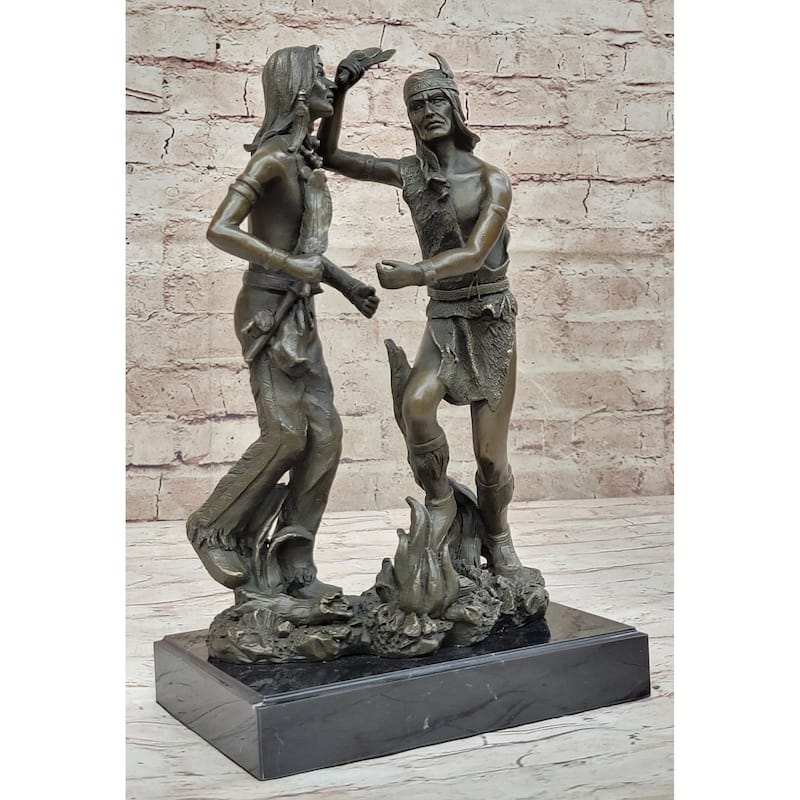 Native American Indian Dancers Rain Dance Bronze Sculpture Statue Original Art On Marble Base