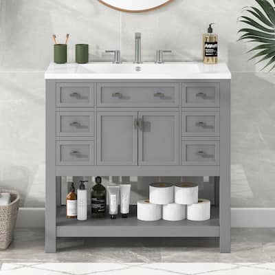 36'' Freestanding Bathroom Vanity Set with Integrated Ceramic Sink and Drawers - 36'' X 34''