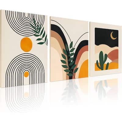 Set of 3 Framed Canvas Minimalist Neutral Abstract Artwork