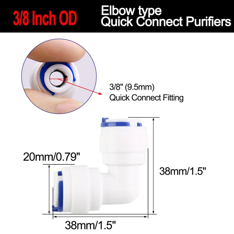 3/8 Inch OD Elbow Quick Connect Purifier Tube Push Durable RO Water Fitting 3pcs - White,Blue - 38 x 38 x 20mm