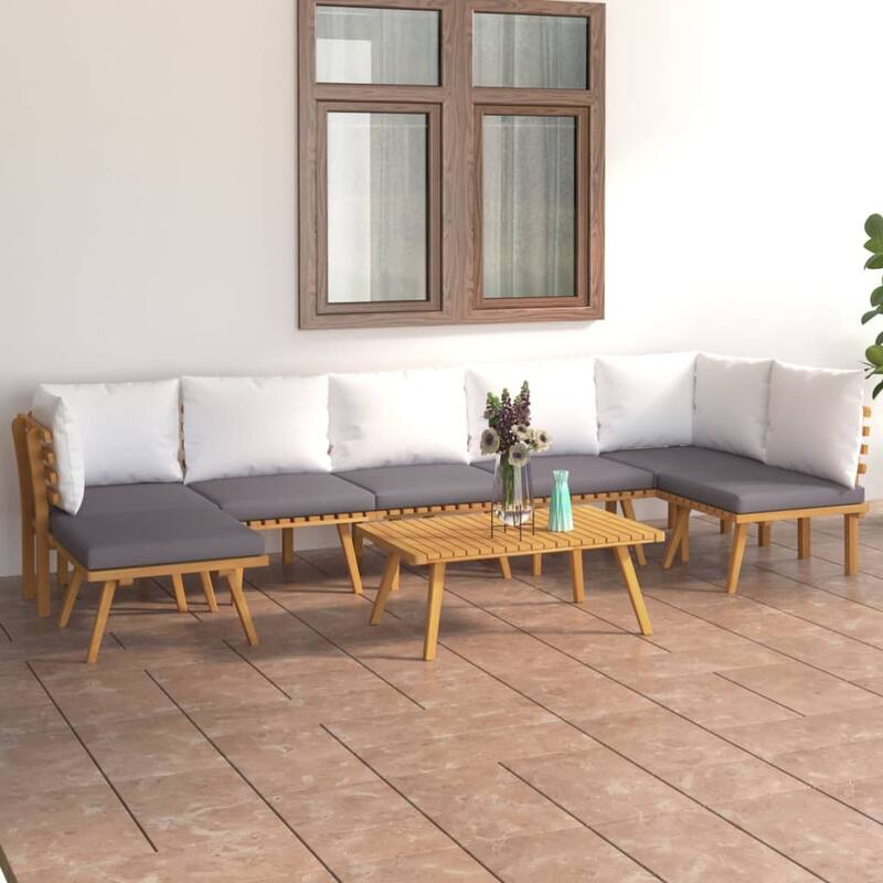 vidaXL Patio Lounge Set Chaise Lounge Outdoor Furniture Chair Acacia Wood - 25.2" x 25.2" x 11.4"