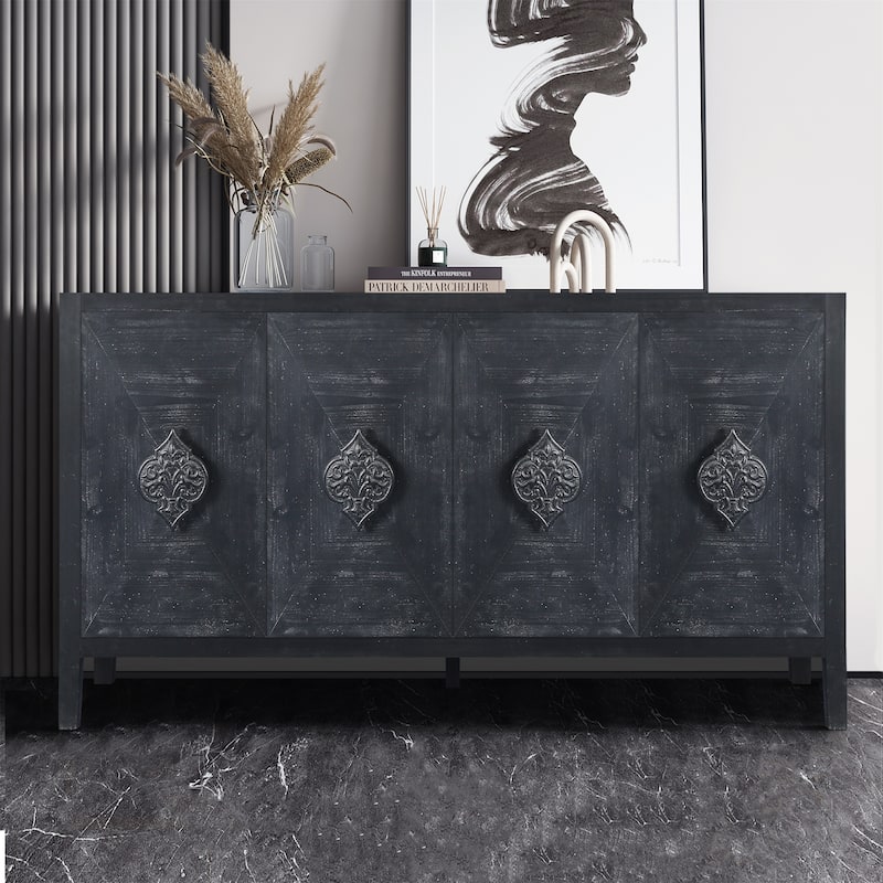 Antique Four Door Cabinet for Living Room Kitchen Hallway - Antique Black
