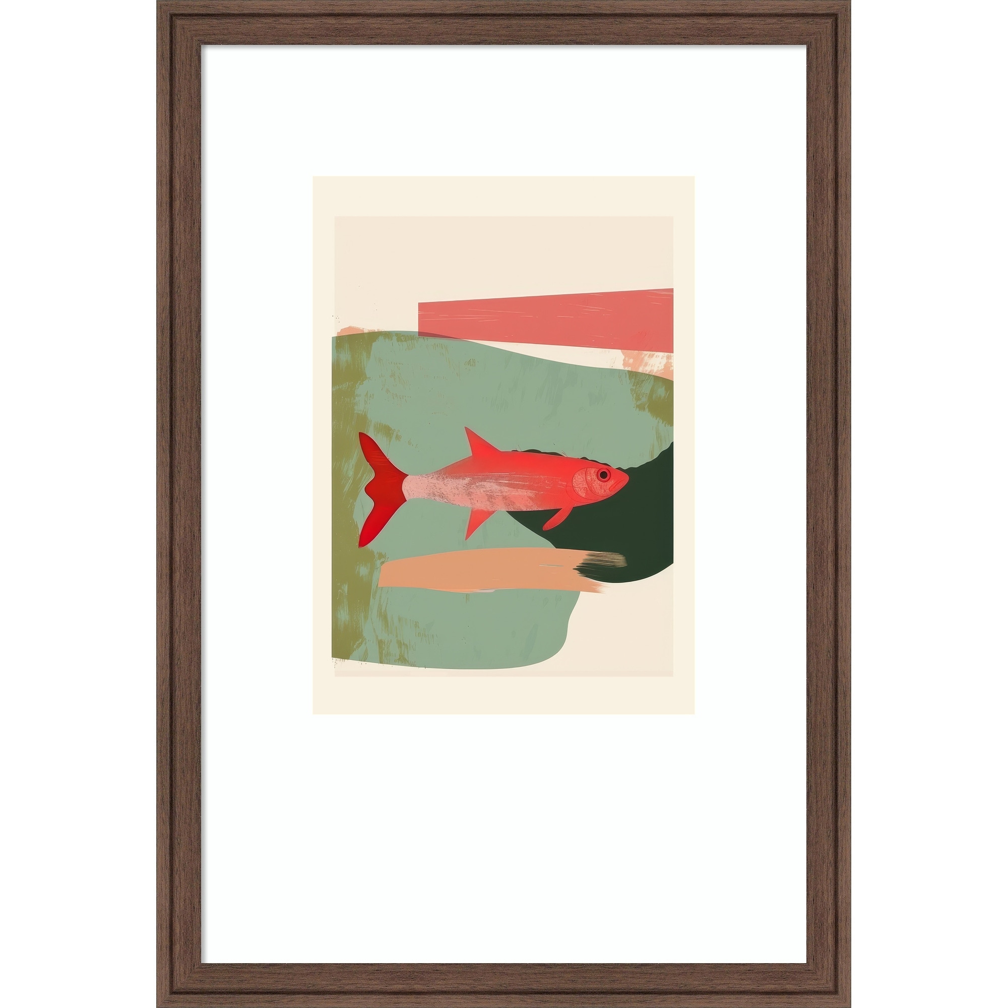 Red Fish Abstract by Nadjaa Wood Framed Wall Art Print