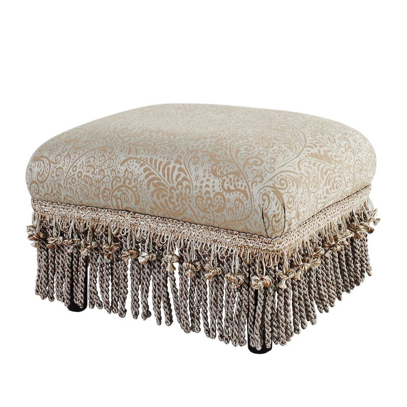 Jennifer Taylor Home Fiona Foostool - Silvery Blue Beige Paisley Jacquard