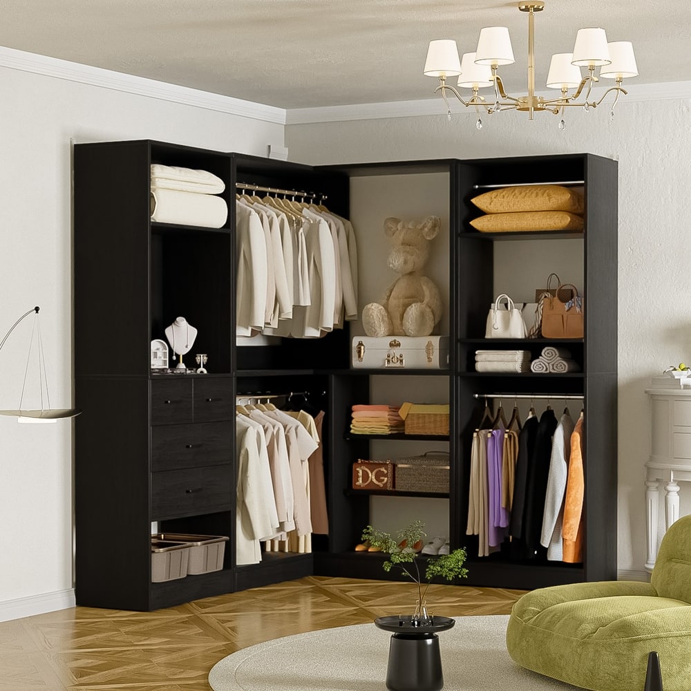 Cimly Set of 3 Corner Closet System with Hanging Rods, Space-saving Closet Organizer with Mirror