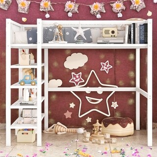 Full Size Metal Loft Bed with 4-Tier Shelves and Storage - Bed Bath ...