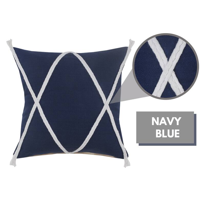 Sevita Coastal Geometric Braided and Tasseled Throw Pillow