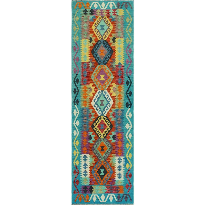 Flatweave Useni Turquoise/Rust Runner - 2'6" x 9'3"