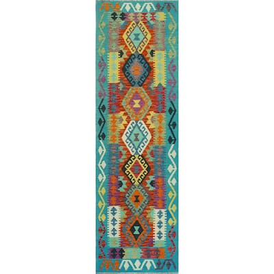 Flatweave Useni Turquoise/Rust Runner - 2'6" x 9'3"
