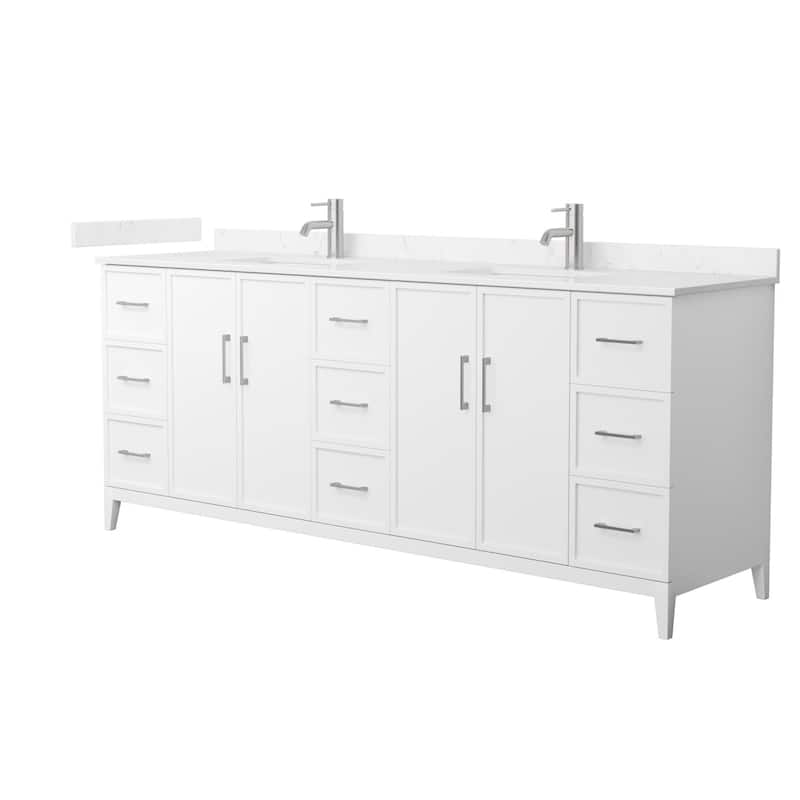 Wyndham Collection WCH717184D-VCA-UNSMXX Elan 84" Free Standing Double - White / Carrara Cultured Marble Top / Brushed - Painted
