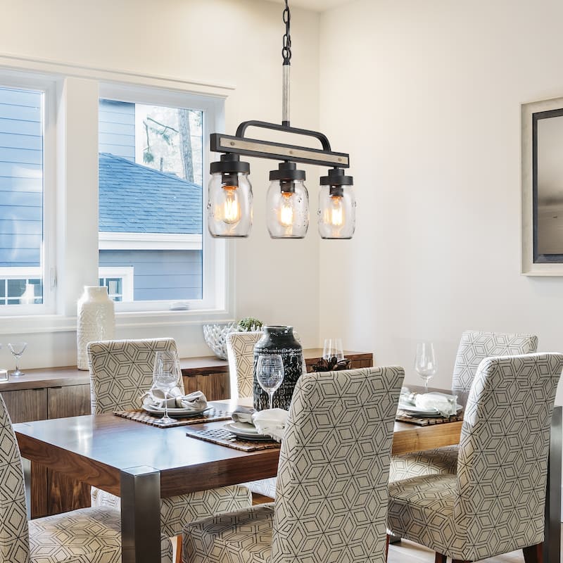 The Gray Barn Farmhouse Mason Jar Glass Linear Kitchen Island Chandelier - L22"x W4"x H19.5"
