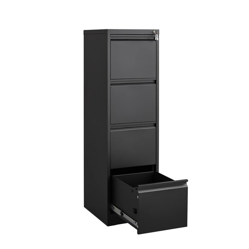 4-Drawer Locking Vertical Storage Cabinet, Office Filing Cabinet with Full Extension Drawers & Adjustable Hanging Rods