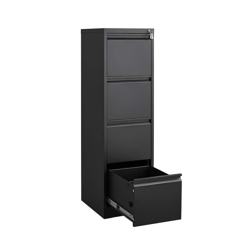 Modern Filing Cabinet, Vertical Filing Cabinet, Metal Filing Cabinet with 4 Drawers, for Home Office, Black