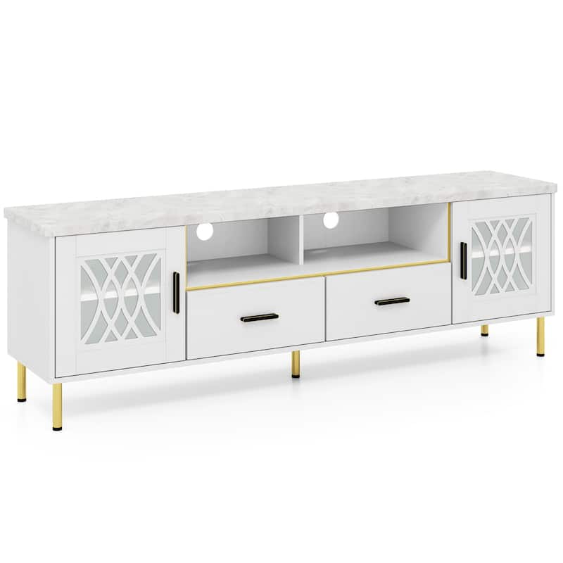 Gymax Modern Faux Marble Entertainment Center 71-Inch TV Stand for