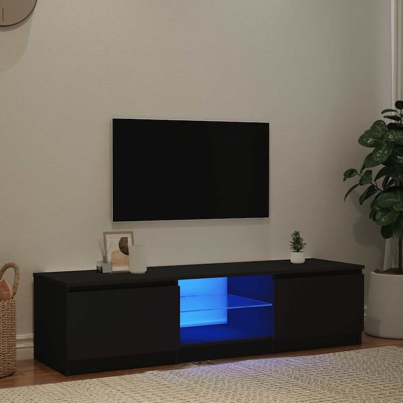 vidaXL TV Cabinet Black Engineered wood, tempered glass Medium