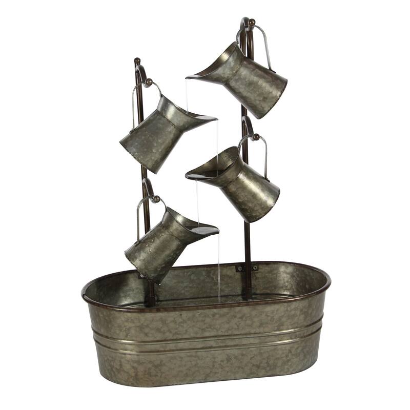 Metal Fountain with Watering Cans - Gray - Roche River Decor - Grey