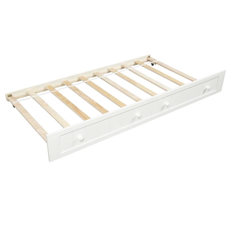 Twin Sofa Bed Wood Slat Support Daybed Classic Arched Design Sofa Bed with Trundle Bed No Box Spring Needed Daybed Frame - White