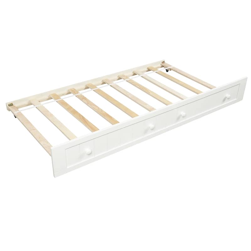 Wood Daybed Twin Size with Trundle Bed, Solid Wooden Sofa Bed Frame