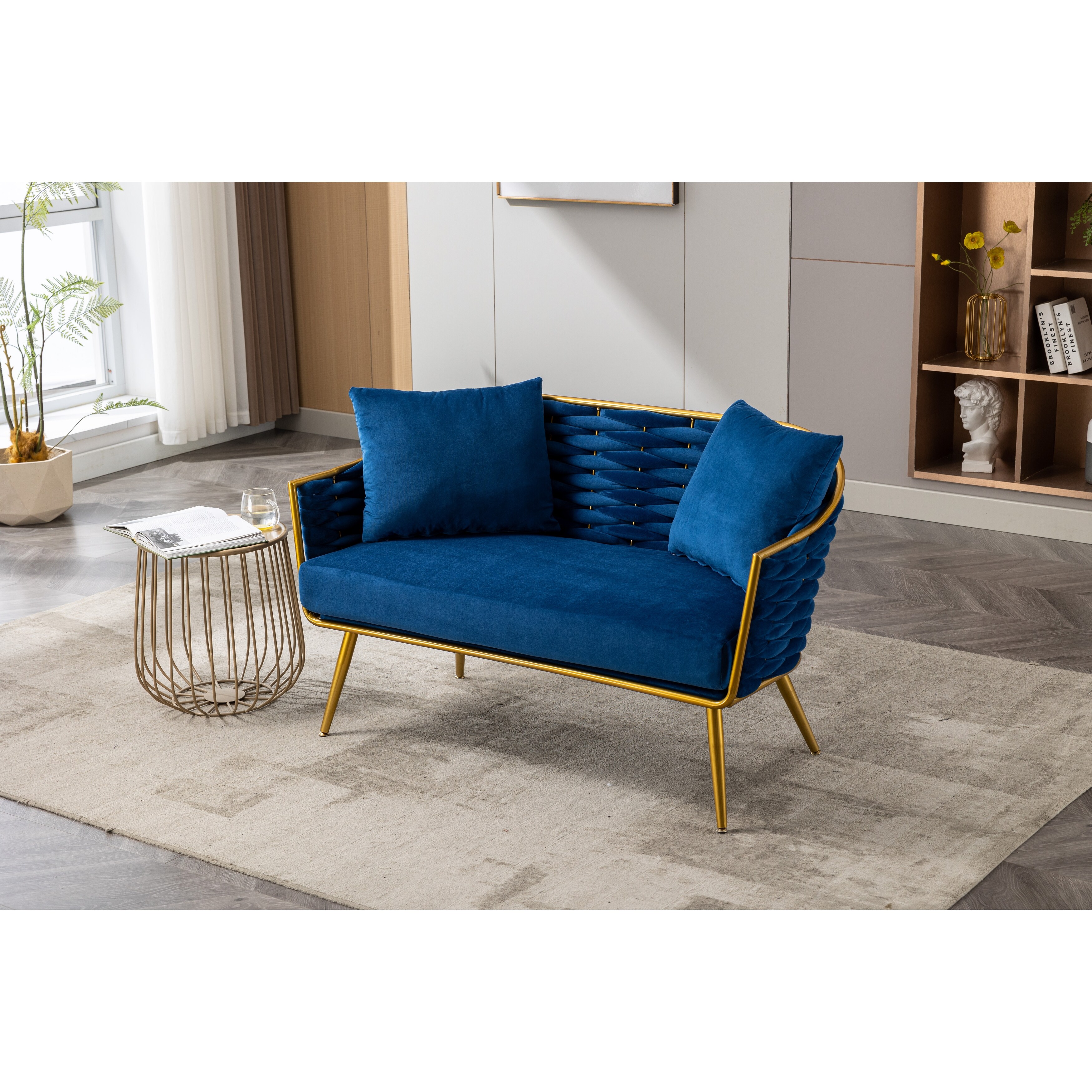 Velvet Handwoven Loveseat Curved Tufted Accent Sofa with Pillows Bed Bath Beyond 39670551