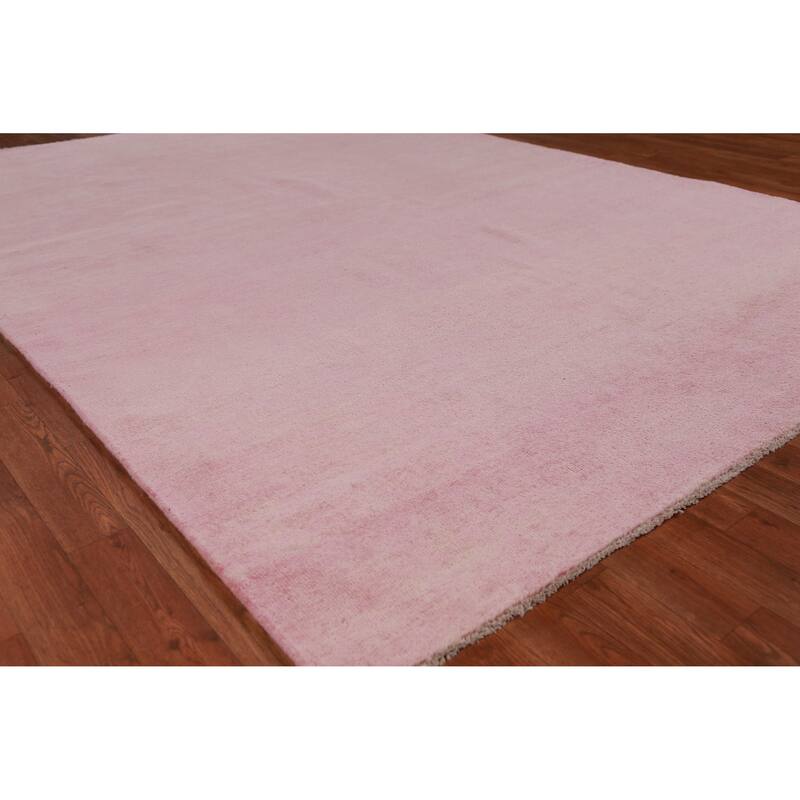 Hand Knotted Oriental 100% Wool Carpet Modern Solid Pink Gabbeh Area Rug - 9' 3'' X 6' 2''