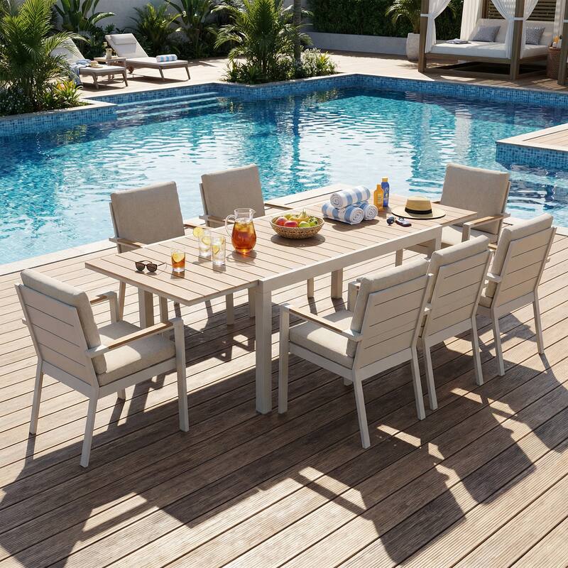 Expandable Aluminum Outdoor Dining Set with 6-8 Chairs - 7 Pieces