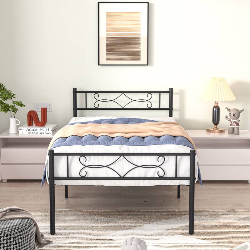 VECELO Modern Platform Bed Frame,Twin/Full/Queen Size Bedframe - Black - Twin