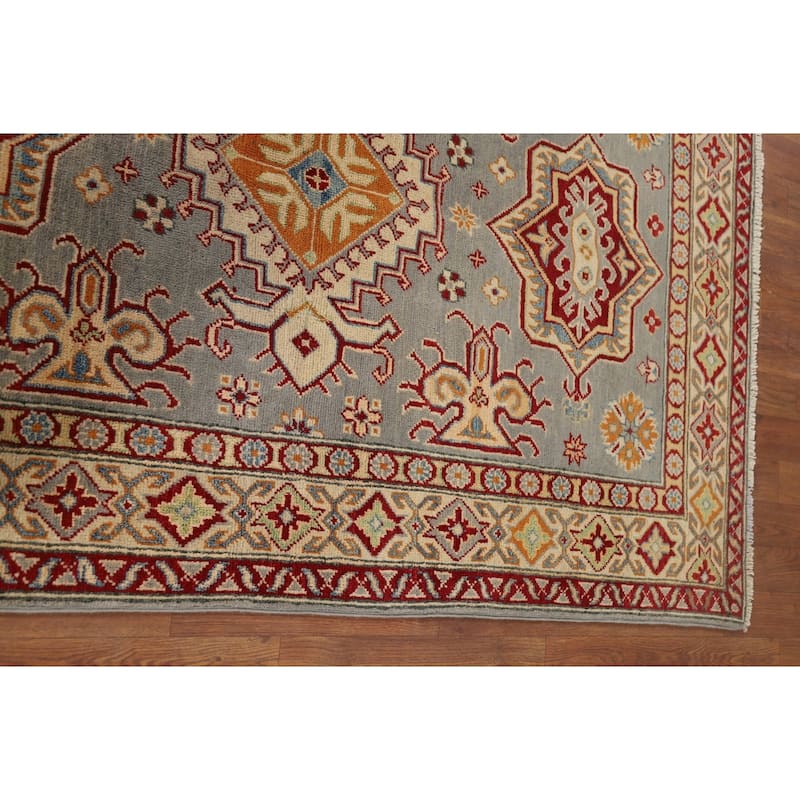 Kazak Accent Rug Handmade Traditional Grey Wool Carpet - 4'1" x 6'0"