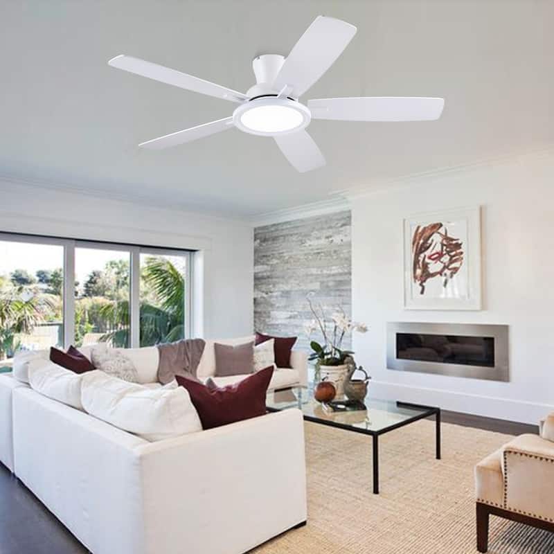 52" and 54" Flush Mount Low Profile Ceiling Fan with Light,Remote and App Control for Bedroom Living Room Patio
