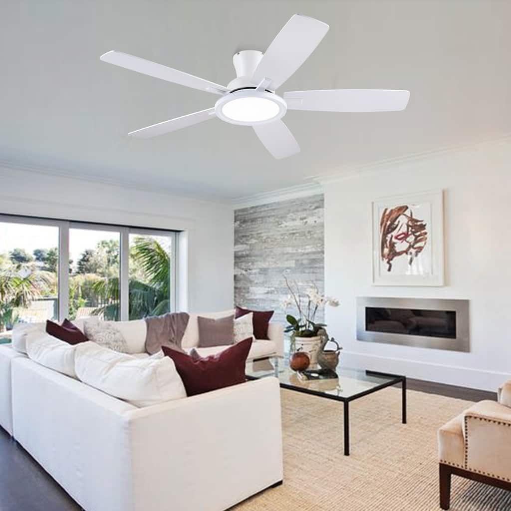 52" and 54" Flush Mount Low Profile Ceiling Fan with Light,Remote and App Control for Bedroom Living Room Patio