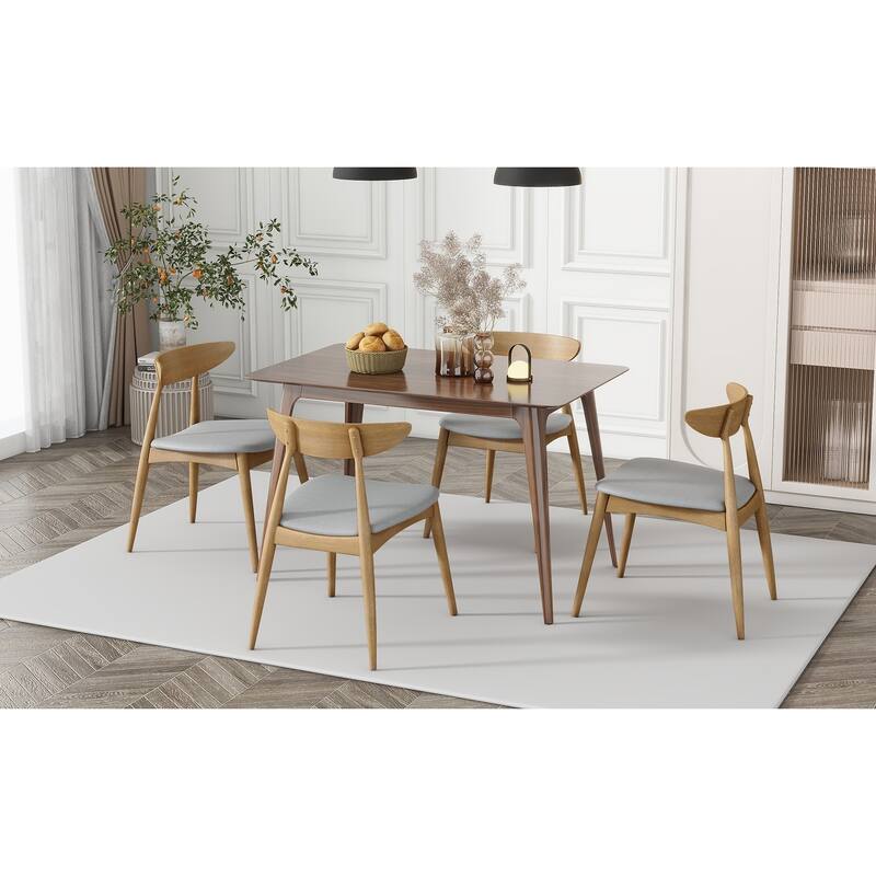 Roomfitters Retro Rubberwood Dining Chairs with Ergonomic Back and Plush Cushions, Set of 2
