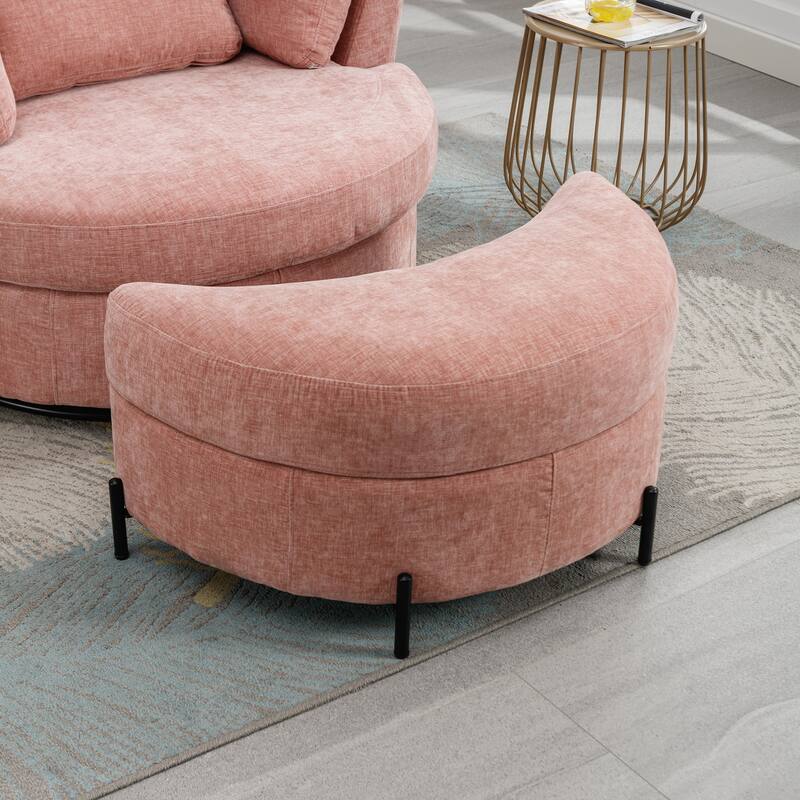 32.7" W Upholstered Half Crescent Moon Storage Ottoman - Pink