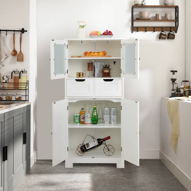 Floor Storage Cabinet with Glass Doors for Bathroom Kitchen or Entryway - 23.5" x 12" x 50.5"