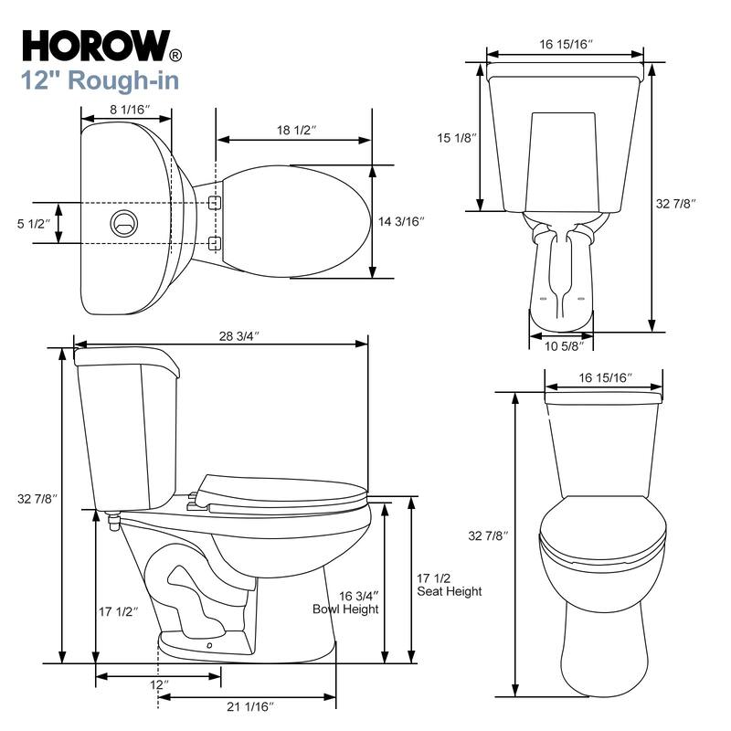 HOROW 2 Piece ADA Height Dual Flush Elongated Toilet White 1.1/1.6 GPF Strong Flush Soft Close Seat - 17 Inch