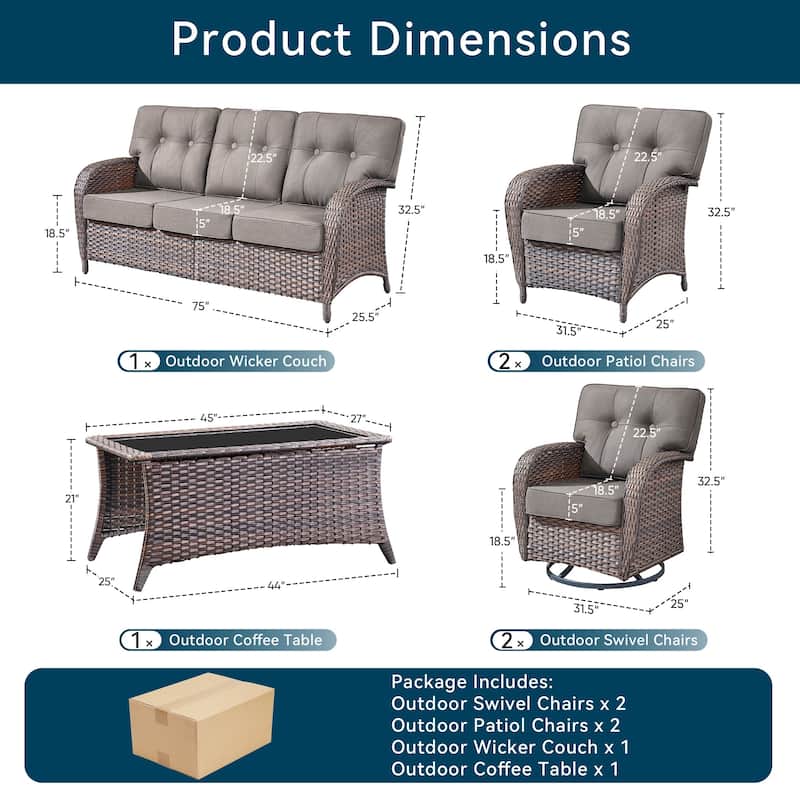 6 Pieces Pocassy Sofa Chairs Table with Swivel Chairs