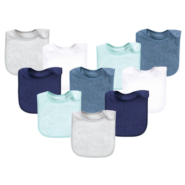 slide 1 of 1, Hudson Baby Infant Boy Rayon from Bamboo Terry Bibs, Denim Mint, One Size - Denim Mint - One Size One Size - Denim Mint