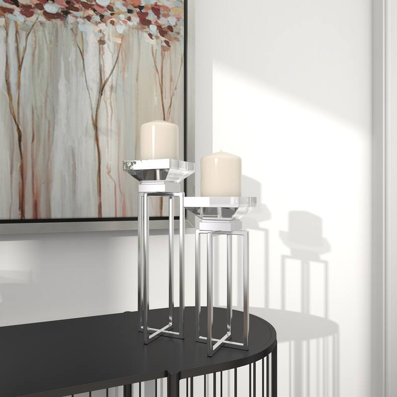 Silver Stainless Steel Candle Holder (Set of 2) - 4 x 4 x 13